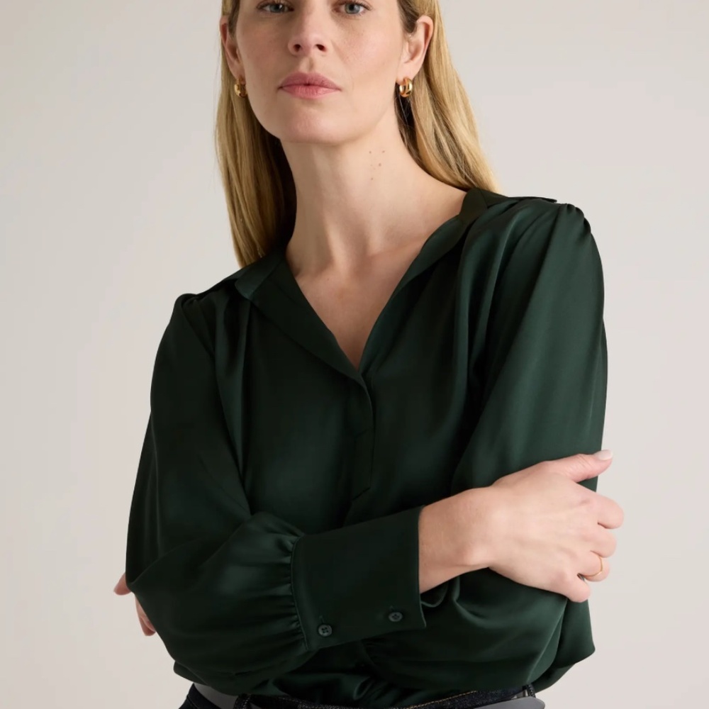 Washable Stretch Silk Split Neck Blouse - image 4